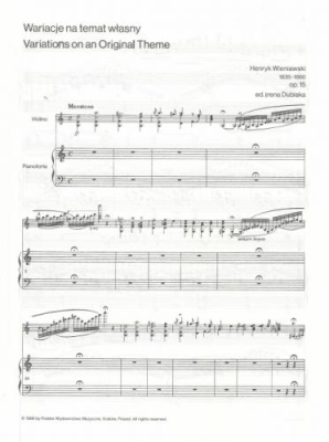 Variations on an Original Theme, Op. 15 - Wieniawski/Dubiska - Violin/Piano - Book