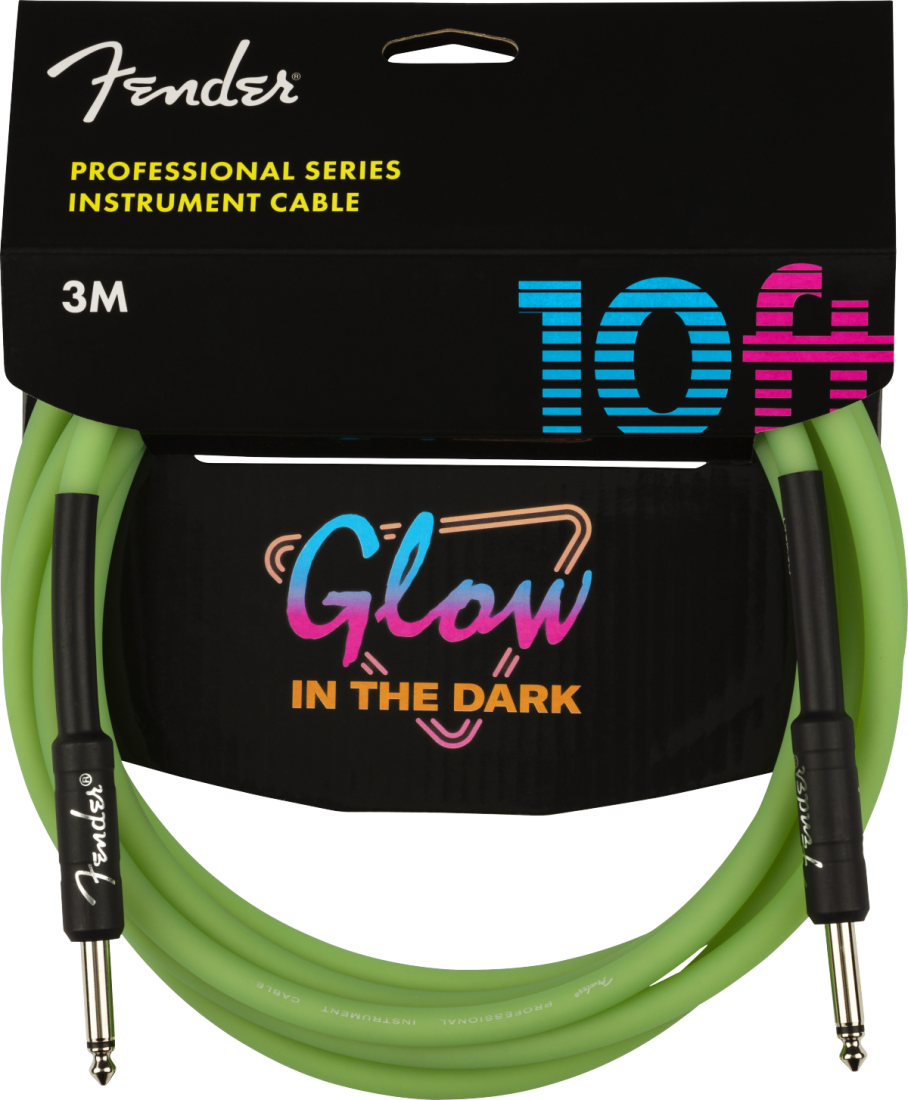 Pro Glow in the Dark Instrument Cable, Green - 10 ft