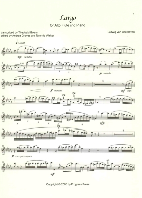 Largo - Beethoven /Boehm /Graves /Walker - Alto Flute or C Flute/Piano - Sheet Music