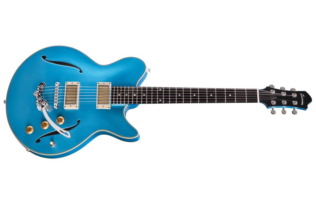 Romeo LA Thinline Hollowbody Electric Guitar with Hardshell Case - Celestine Blue