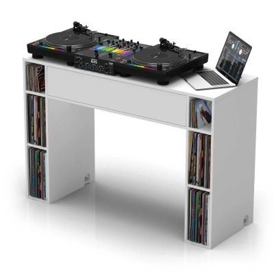 Modular Mix Station with Vinyl Storage - White