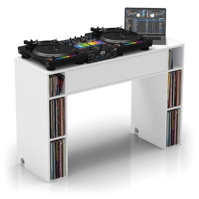 Modular Mix Station with Vinyl Storage - White