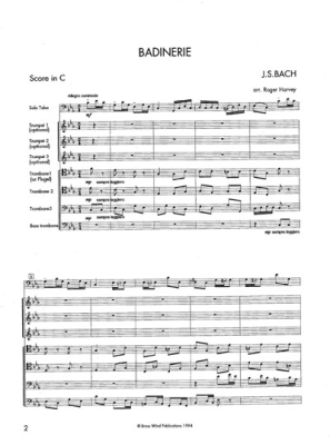 Badinerie - Bach/Harvey - Solo Tuba/4 Trombones - Score/Parts