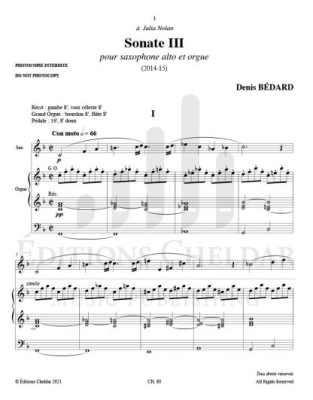 Sonate III pour saxophone alto et orgue - Bedard - Alto Saxophone/Organ - Sheet Music
