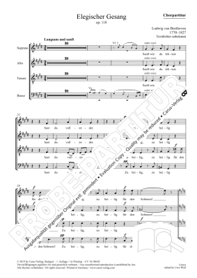 Elegischer Gesang (Elegiac Song), Op.118 - Beethoven/Wolf - SATB Choral Score