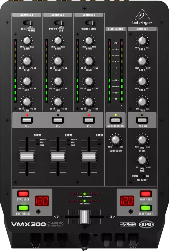 3 Channel DJ Mixer w/Usb Audio Interface