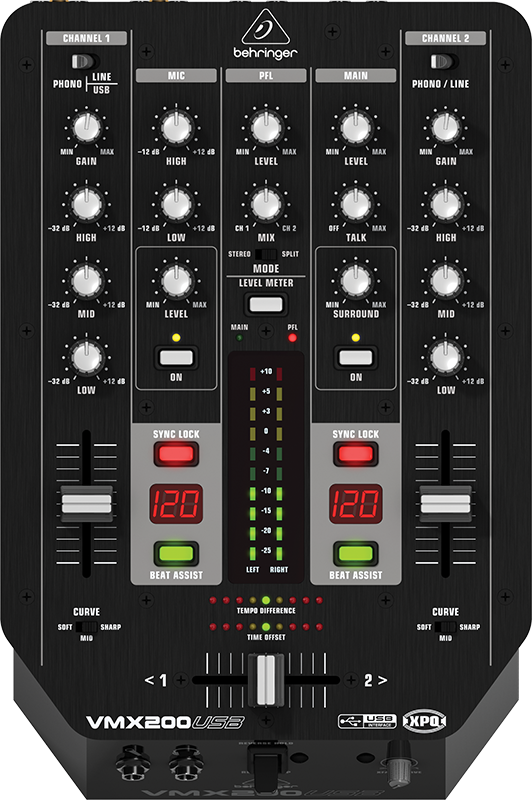 2 Channel DJ Mixer w/Usb Audio Interface