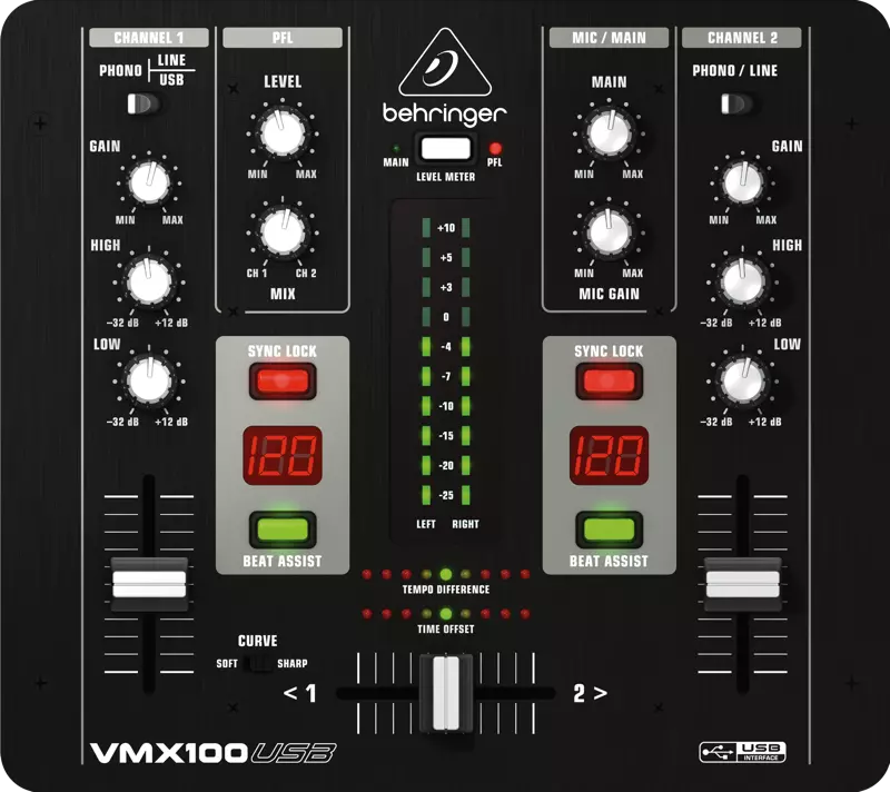 2 Channel DJ Mixer w/Usb Audio Interface