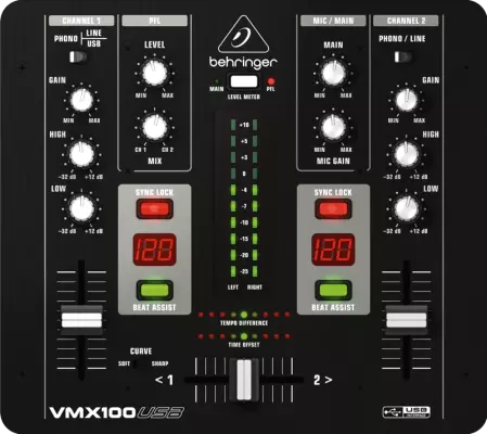 2 Channel DJ Mixer w/Usb Audio Interface