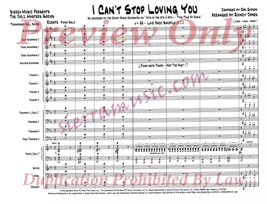 I Can\'t Stop Loving You - Gibson/Jones - Jazz Ensemble - Gr. Medium-Advanced