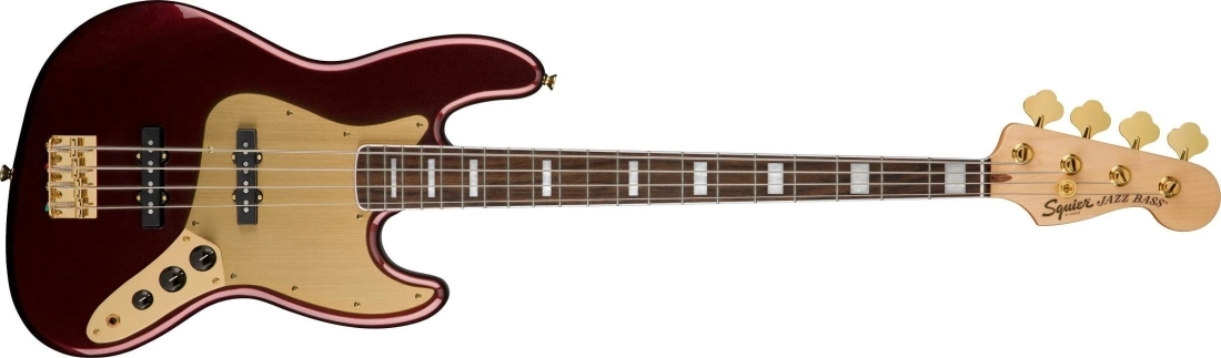 40th Anniversary Jazz Bass, Gold Edition, Laurel Fingerboard - Ruby Red Metallic