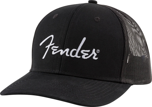 Fender - Fender Silver Thread Logo Snapback Trucker Hat, Black, One Size Fits Most