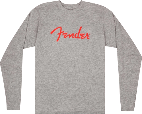 Fender Spaghetti Logo L/S T-Shirt, Heather Gray - L