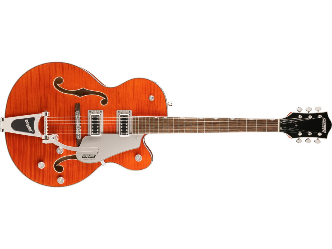 G5427TFM Electromatic Hollow Body Single-Cut with Bigsby, Tiger Flame Maple, Laurel Fingerboard - Orange Stain