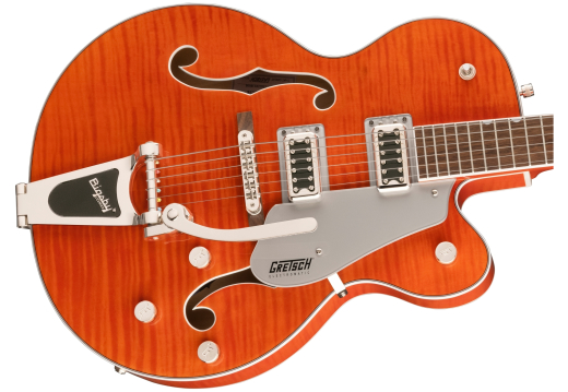 G5427TFM Electromatic Hollow Body Single-Cut with Bigsby, Tiger Flame Maple, Laurel Fingerboard - Orange Stain