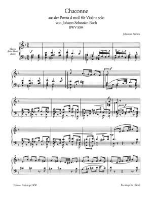 Chaconne (from BWV 1004) in D minor - Bach/Brahms - Piano (left hand only) - Book