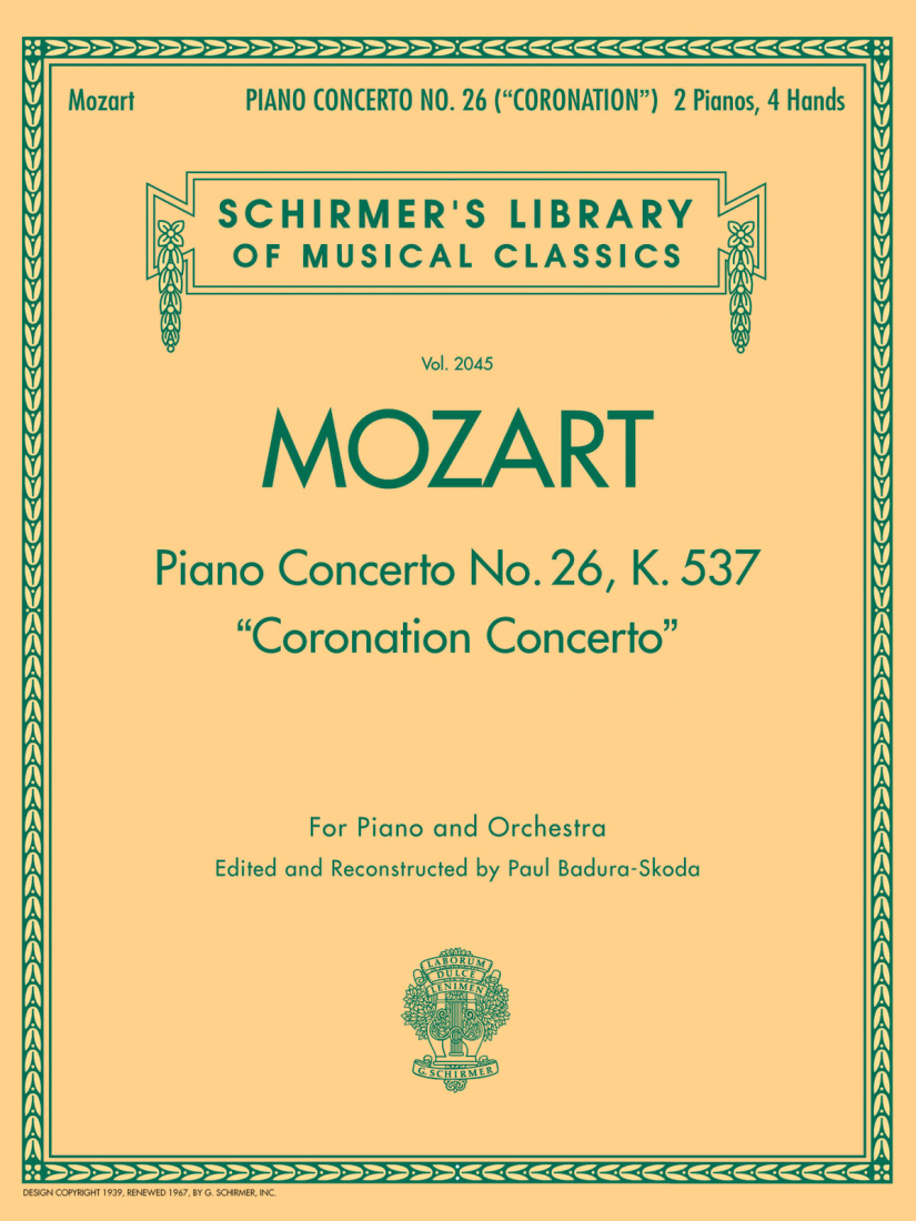 Piano Concerto No. 26, K. 537 (\'\'Coronation Concerto\'\') - Mozart/Badura-Skoda - Solo Piano/Piano Reduction (2 Pianos, 4 Hands) - Book
