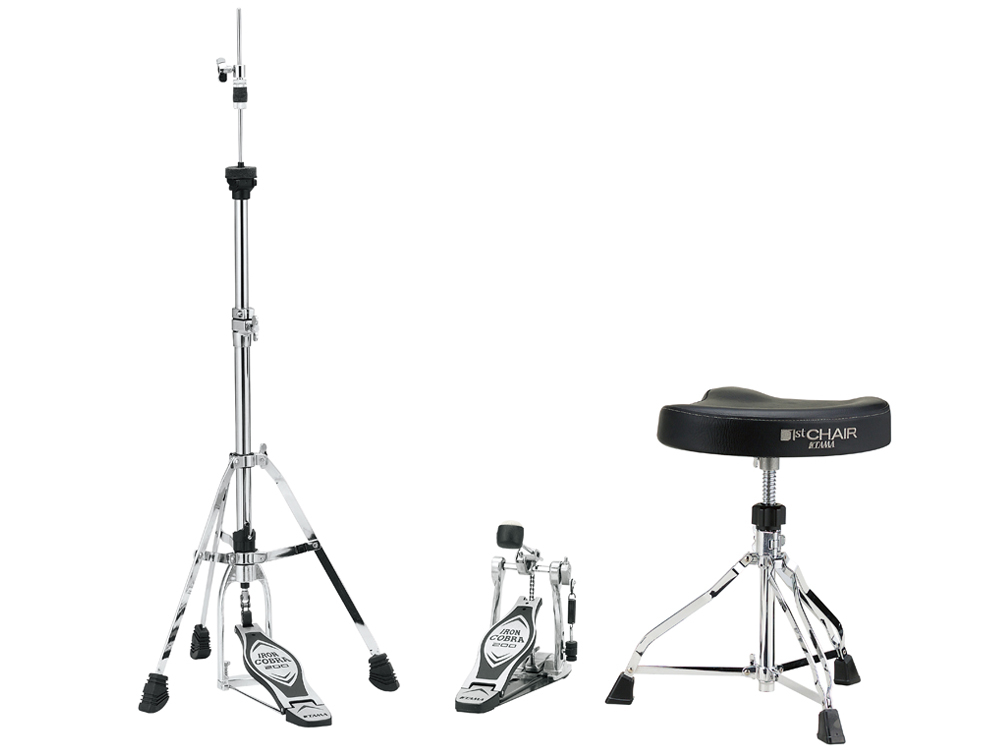 Hardware Pack with Iron Cobra Pedal, 1st Chair Saddle-Type Drum Throne and Hi-Hat Stand