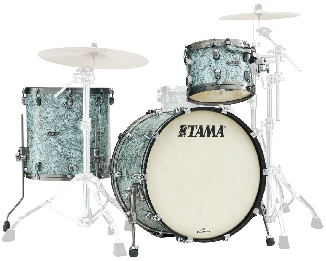 Starclassic Maple 3-Piece Shell Pack (22,12,16) with Smoked Black Nickel Shell Hardware - Sky Blue Swirl