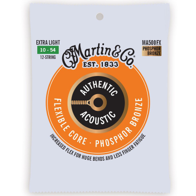 Martin Guitars - Authentic Acoustic Flexible Core Strings for 12 String Guitar - 10-54 Extra Light Phosphor Bronze
