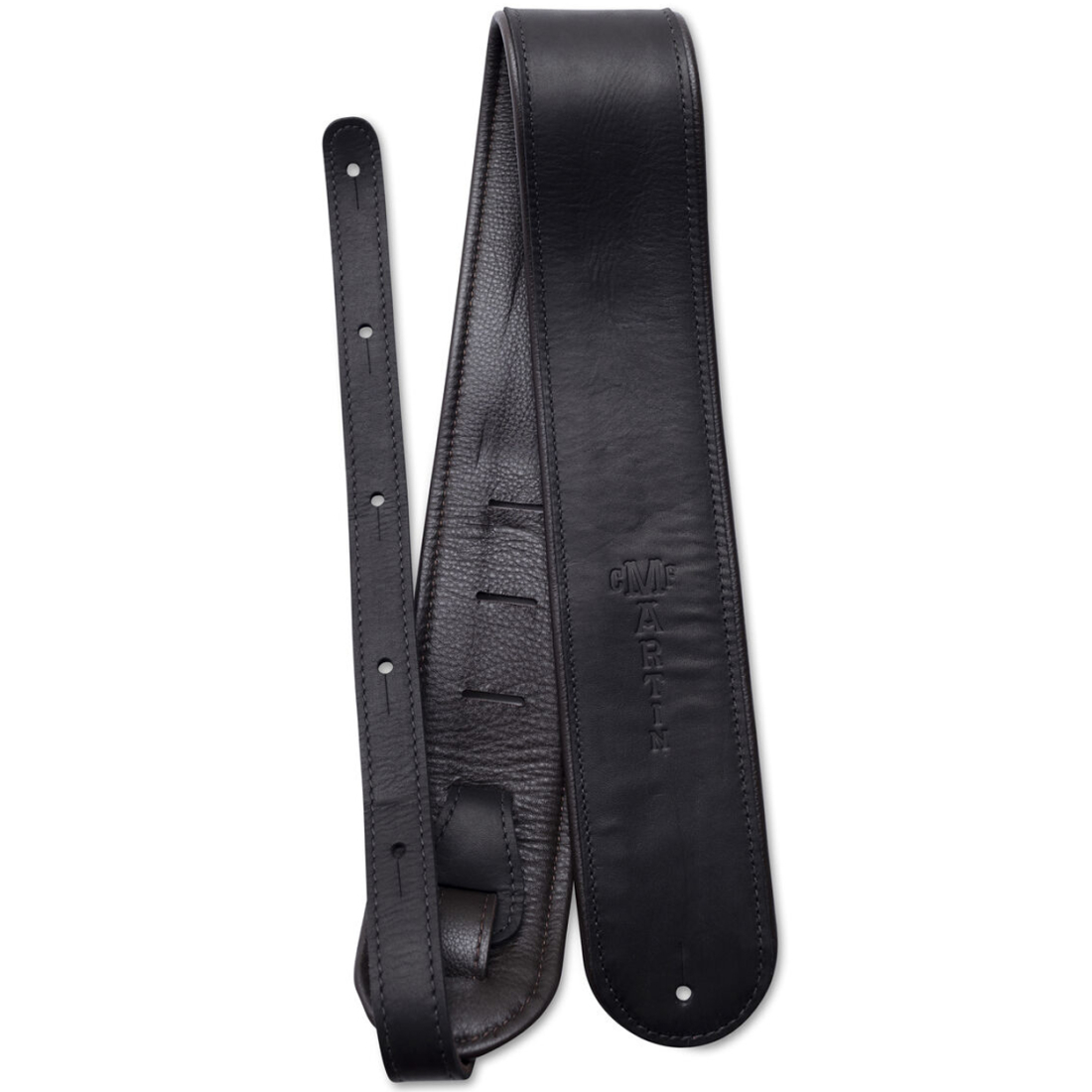 Rolled 3\'\' Leather Guitar Strap with Martin Logo - Black