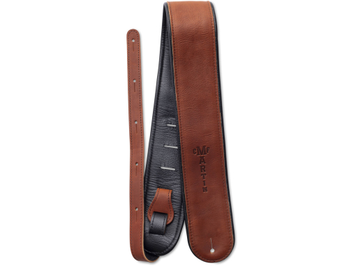Premium Rolled Leather Guitar Strap with Embossed Logo - Brown