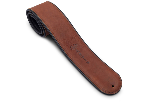 Premium Rolled Leather Guitar Strap with Embossed Logo - Brown