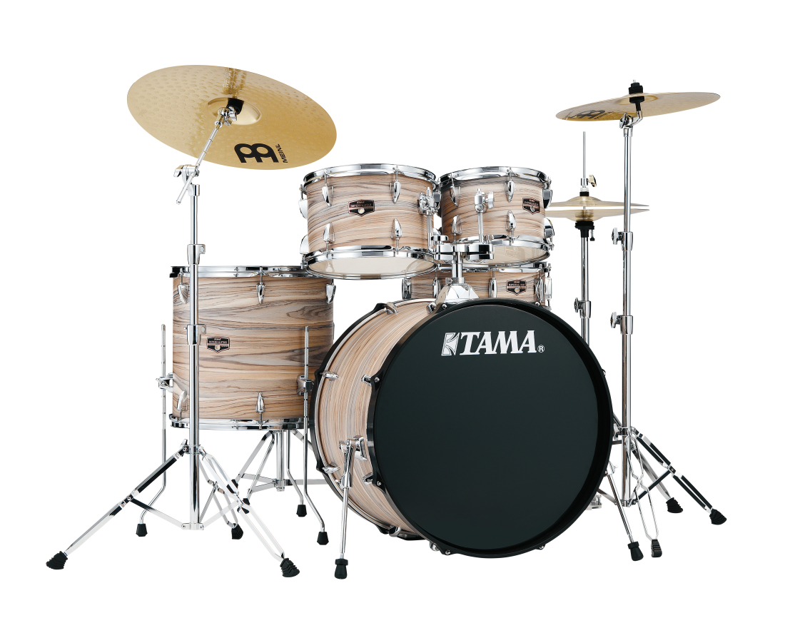 Imperialstar 5-Piece Drum Kit (22,10,12,16,SD) with Cymbals and Hardware - Zebrawood