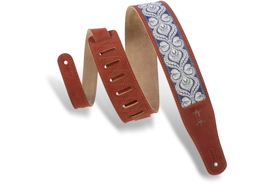 2.5\'\' Embellish Suede and Jacquard Guitar Strap - Rust