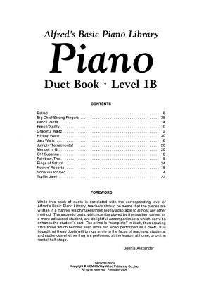 Alfred\'s Basic Piano Library: Duet Book 1B - Alexander - Piano Duets (1 Piano, 4 Hands) - Book