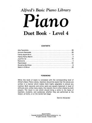 Alfred\'s Basic Piano Library: Duet Book 4 - Alexander - Piano Duets (1 Piano, 4 Hands) - Book