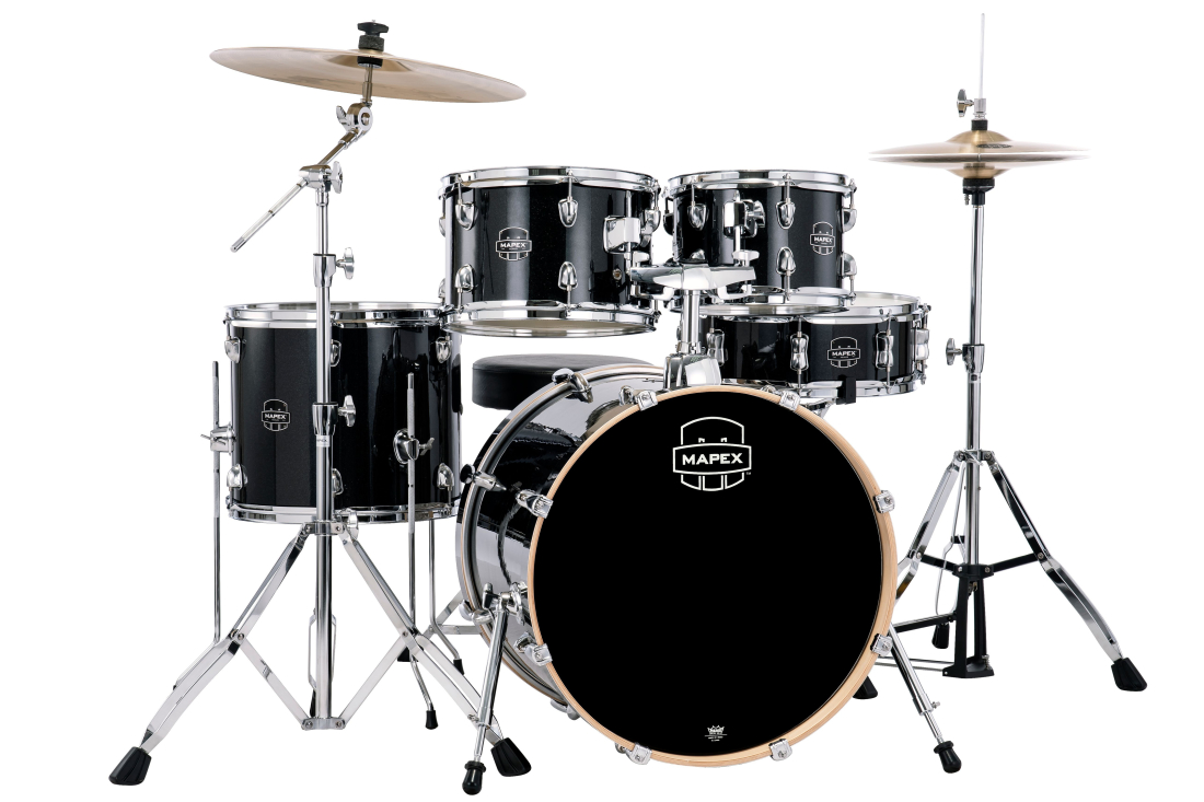Venus 5-Piece Drum Kit (20,10,12,14,SD) with Cymbals and Hardware - Black Galaxy Sparkle