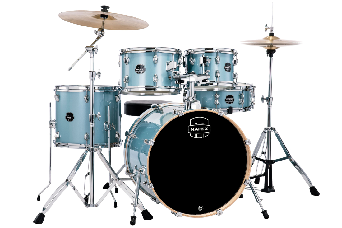 Venus 5-Piece Drum Kit (20,10,12,14,SD) with Cymbals and Hardware - Aqua Blue Sparkle