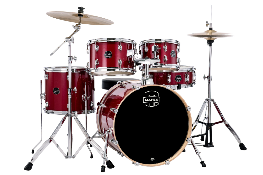 Venus 5-Piece Drum Kit (20,10,12,14,SD) with Cymbals and Hardware - Crimson Red Sparkle