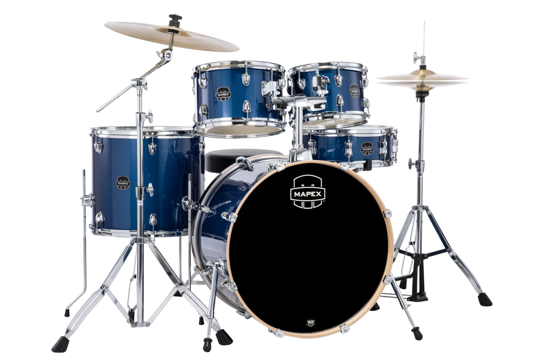 Venus 5-Piece Drum Kit (22,10,12,16,SD) with Cymbals and Hardware - Blue Galaxy Sparkle