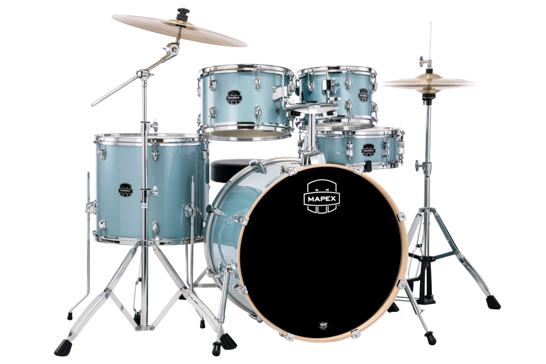 Venus 5-Piece Drum Kit (22,10,12,16,SD) with Cymbals and Hardware - Aqua Blue Sparkle