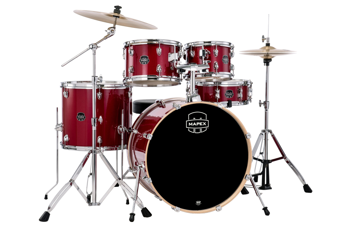 Venus 5-Piece Drum Kit (22,10,12,16,SD) with Cymbals and Hardware - Crimson Red Sparkle