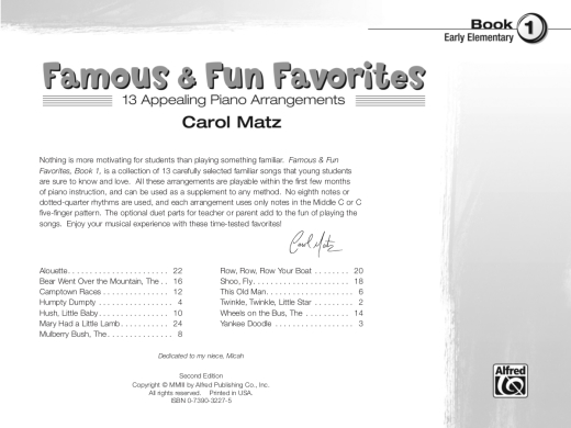Famous & Fun Favorites, Book 1 - Matz - Piano - Book