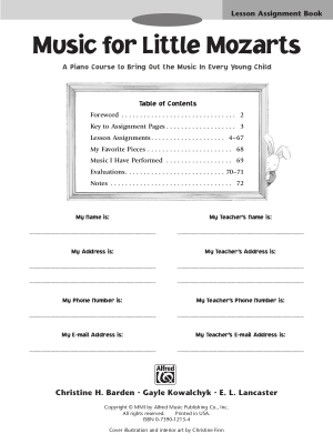 Music for Little Mozarts: Lesson Assignment Book - Piano - Book