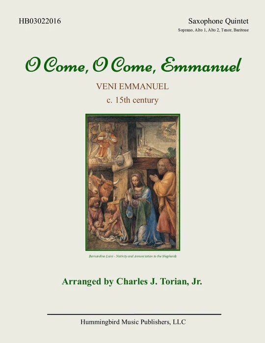O Come, O Come, Emmanuel - Torian - Saxophone Quintet - Score/Parts