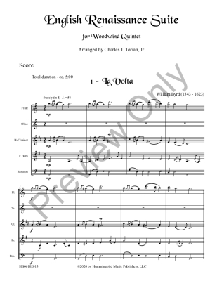 English Renaissance Suite - Torian - Woodwind Quintet - Score/Parts