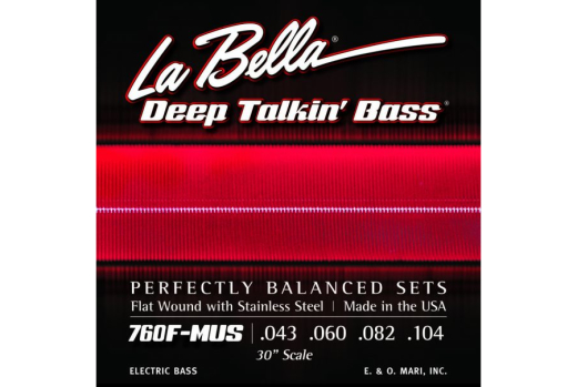 La Bella - 760F-MUS Flat Wound Mustang 30 Scale 4-String Bass Set  (43-104)