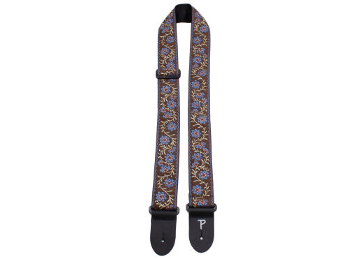 Perris Leathers Ltd - 2 Jacquard Guitar Strap with Leather Ends - Brown and Blue Floral