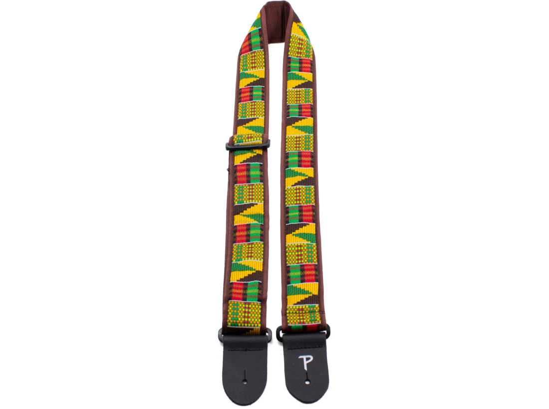 2\'\' Jacquard Guitar Strap with Leather Ends - Africa Pattern