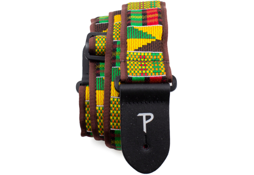 2\'\' Jacquard Guitar Strap with Leather Ends - Africa Pattern