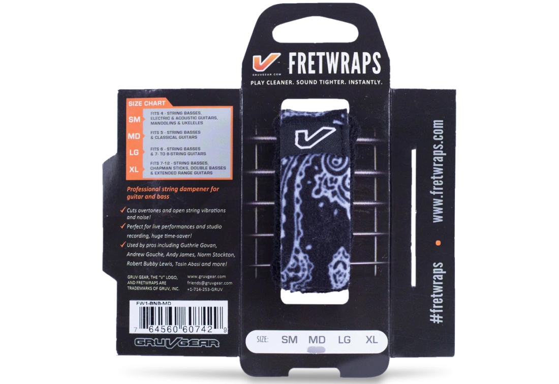 FretWraps String Muter/Dampener (1-Pack) Small, Black Bandana