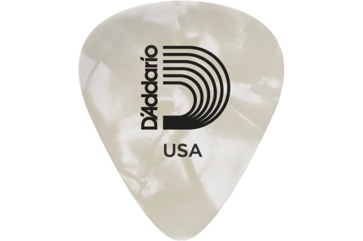 DAddario - Classic White Pearl Celluloid Pick, Medium Gauge (.70mm) - 25 Pack