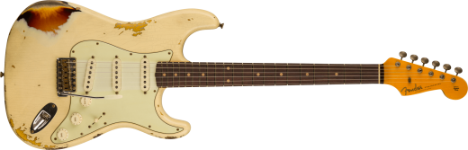 Fender Custom Shop - Stratocaster 61 HeavyRelic  touche en palissandre (fini Aged Vintage White over Sunburst 3tons)