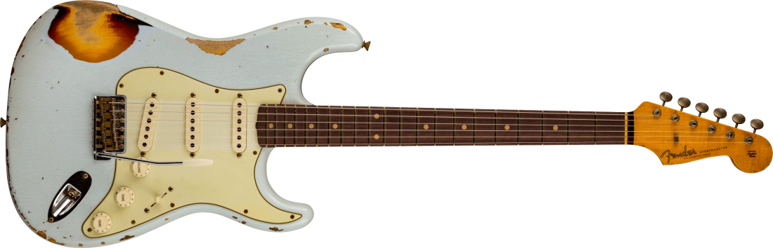 \'61 Stratocaster Heavy Relic, Rosewood Fingerboard - Super Faded Aged Sonic Blue over 3-Colour Sunburst