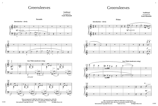 Greensleeves - Traditional/Mantooth - Piano Duet (1 Piano, 4 Hands) - Sheet Music